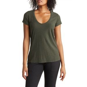 James Perse Women's Deep Scoop Neck Cap Sleeve Tee T-Shirt in Marsh